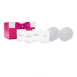 Ulta Party Glass Drink Tumblers Silver Metallic Coasters Set of 4 Gift Set NWT